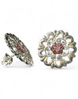 BROQUEL FLOR ARTESANAL CON CRISTAL PLATA