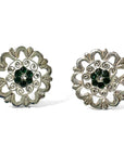 BROQUEL FLOR ARTESANAL CON CRISTAL PLATA