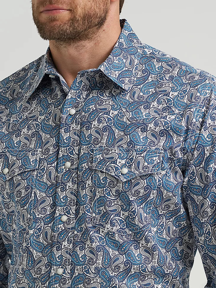 CA WRANGLER 20X BLUE PAISLEY LONG SLEEVE